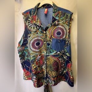Apple Bottom Vintage Women’s Plus Size Sleeveless Chiffon Chambray Top XXL